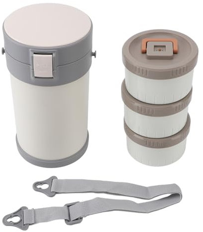 Jarra de alimentos aislada 3 niveles lonchero termal 304 recipiente de alimentos aislados de acero inoxidable de acero inoxidable con correa para el hombro para la escuela escolar (Baxnorembke2-11)