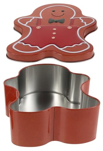 Yardwe Gingerbread Man Christmas Cookie Tin Lid Large Round Metal Biscuit Box Holiday Cookie Packaging Container Outdoor Holiday Baking Storage
