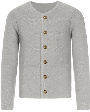 Atforna Giacca tradizionale da uomo, con bottoni, per Oktoberfest, in pelle, da uomo, taglie S-3XL, grigio., XL