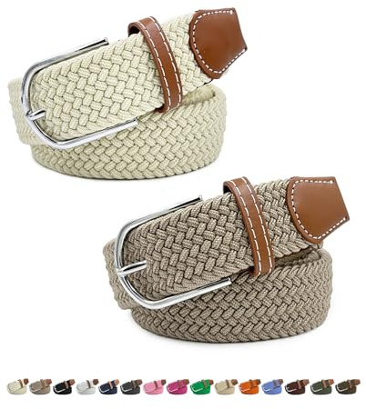 Myfunc 2Pack No Holes Belts for Women Men Boy Girl, Jeans Pants Dress Elastic Stretchy Golf Braided Belt