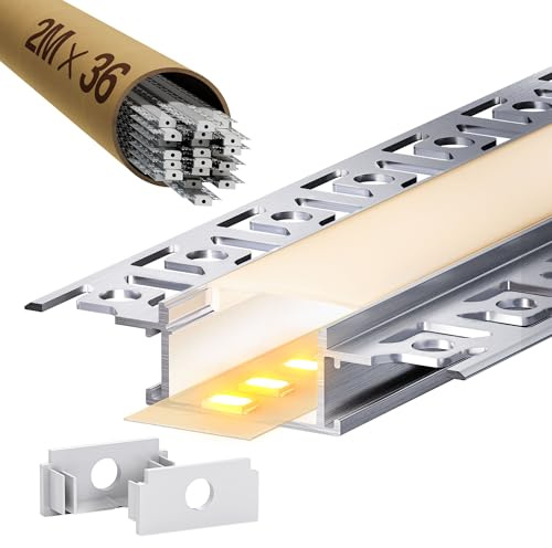 LASLUX 36 × LED Trockenbauprofil 2M für 20mm LED Streifen – Aluminium Unterputzprofil für Trockenbau,led kanal、Diffusor, Decke Wand indirekte Beleuchtung (LED Drywall Profile -72M)