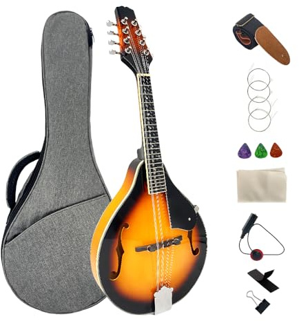 YoungMonic Mandolin Musical Instrument A Style Acoustic Mandolin Instrument Kit 8 String for Beginners Adults with Carrying Case Extra Strings Picks Cleaning Cloth