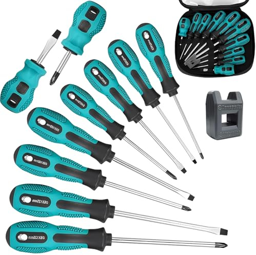 Yeqqzq 10pcs Screwdriver Set, 5 Phillips and 5 Flat Head Precision Screwdriver, Heavy Duty Magnetic Screwdriver for Repair Home Improvement Craft, Green