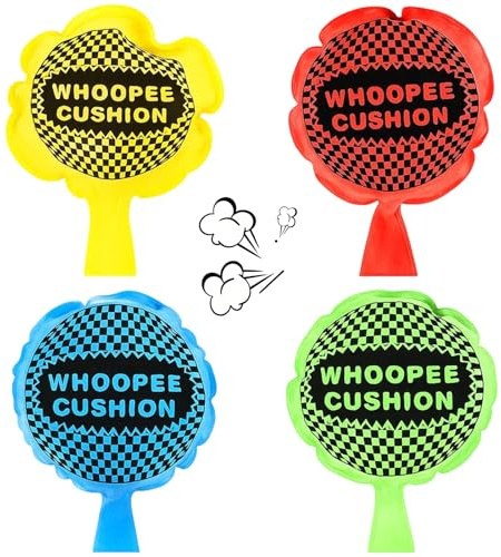 WaaRiuQ Whoopee Cushion Kids, 4-Pack Colorful Whoopie Cushions, Le Tooter Fart Toy, Fun Prank Gadgets for Parties, 9x12 cm Fart Bomb Joke Toys in Red, Yellow, Blue, Green