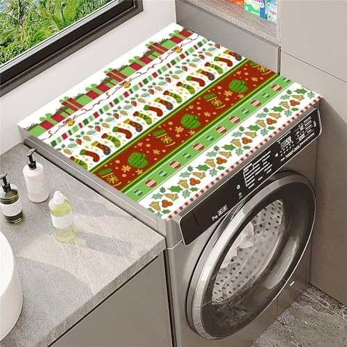 Highdi Style de Noël Housse de Protection pour Machine à Laver Top, Coussin de Machine à Laver Antidérapant Housse de Machine à Laver pour Machine à Laver Sèche-Linge (Vert de Noël,30x40cm)