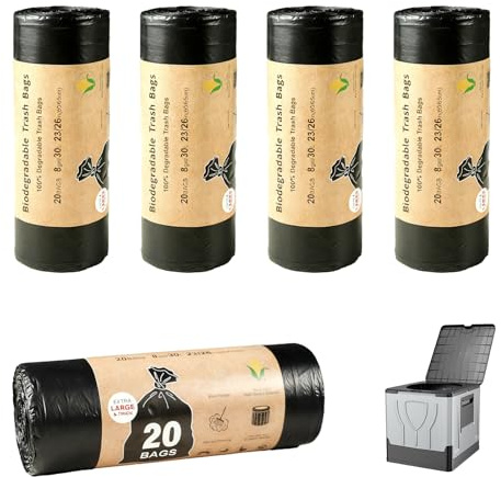 100 Stück Schwarz Camping Toilettenbeutel Set, 30L Biologisch Abbaubare Toilettenbeutel, Trenntoilette Zubehör für Wandern Campingtoiletten, Wasserdichte Müllbeutel Extra Dick, Camping Klo Beutel