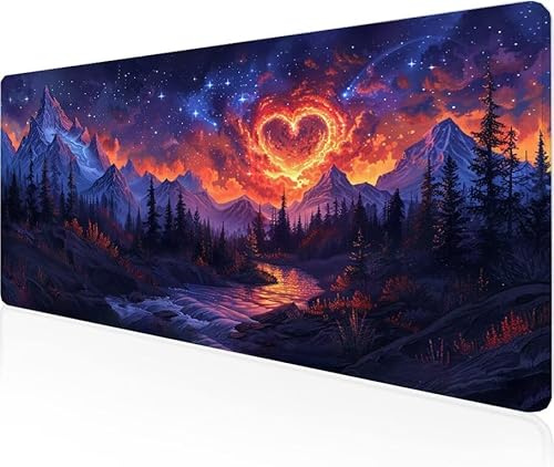 Musmatta stjärnhimmel spelmusmatta kärlek stor skrivbordsmatta 900 x 400 x 3 mm, arbete från hem nödvändigheter halkfri gummibas specialstruktur vattentålig yta slitstark skrivbord matt för bärbar