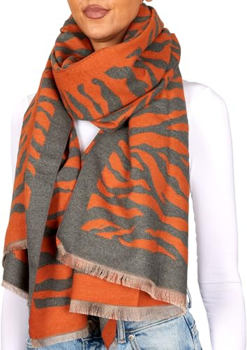 BRUBAKER Cashmirillo Damen Schal mit Leoparden Muster - 70 x 200 cm | Warm, Kuschelig und Oversized - Leo Damenschal für Herbst und Winter - Herbstschal Winterschal mit weichem Kaschmir-Gefühl