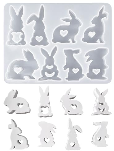 Silikonformen Gießformen Ostern, 8er Set Silikonform Ostern Hase mit Herz, Silikonform Osterhase, Gießformen Silikon, Gießform Hasen, Gipsformen zum Gießen, Gießform Hase, Silikonformen Tiere (A)