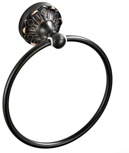 Anello portasciugamani in ottone nero anticato da parete, accessorio da bagno con viti di installazione, 18 cm