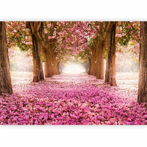 murando - Vlies Fototapete Weg 200x140cm Foto Tapete Schlafzimmer Wohnzimmer Vliestapete XXL Motivtapeten Bildtapete 3d Effekt Wand Dekoration - Blumen Bäume Park Allee rosa braun c-A-0031-a-b