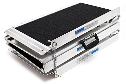 Wiltec Rollstuhlrampe doppelt faltbar 274cm 270kg, Mobile Auffahrschiene mit Rutschfester Oberfläche als Rollirampe, Aluminium Kofferrampe