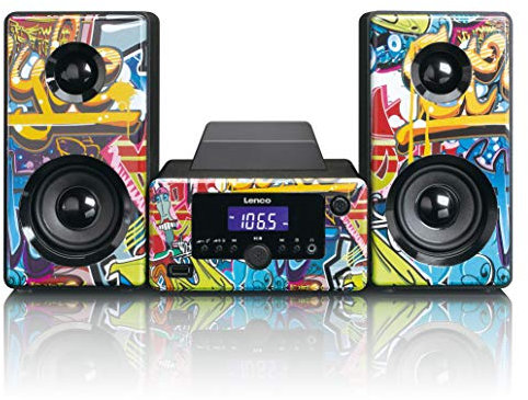 Lenco MC-020 Tags – Mikro-Stereoanlage mit FM-Radio, Bluetooth, USB und AUX, Weckfunktion, USB-Lader, Kopfhörerbuchse, 2 x 5 Watt (RMS)