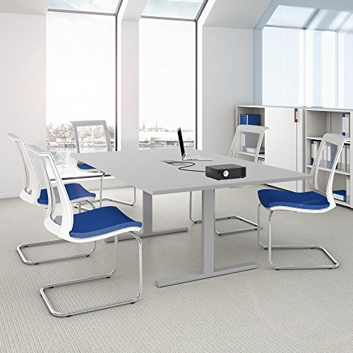 Weber Büro Easy Konferenztisch 200x120 cm Perlgrau mit ELEKTRIFIZIERUNG Besprechungstisch Tisch, Gestellfarbe:Silber
