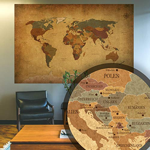 BilderKing Alte Retro Weltkarte antik als XXL Wand-Poster in Deutsch 210x140 groß im Vintage Used Look - Perfekte Großformat Deko für die Wand als Atlas Map Geograpfie Weltkugel