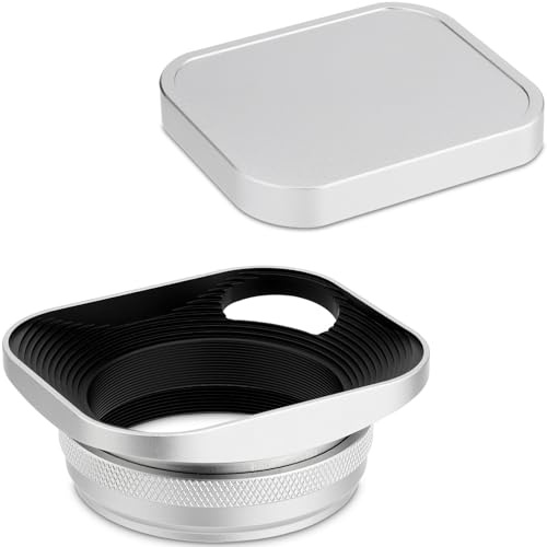 Haoge LH-ES3 Metall Rechteckig Aushöhlen Sonnenblende Gegenlichtblende mit Kappe für Fujifilm Fuji FinePix X100 X100S X100T X70 X100F X100V Kamera, ersetzt LH-X100 AR-X100 LH-X70 Silber