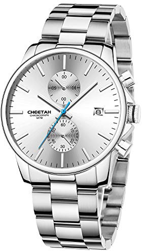 Herrenuhren mit lässiger wasserdichter Chronographen Quarzuhr aus Edelstahl und Metall, Auto Date in farbenfrohen Zeigern