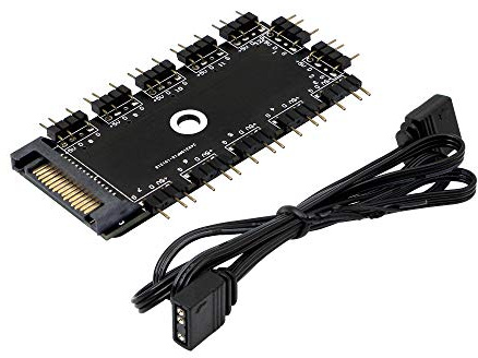 3-Pin 5V ARGB Controller,CERRXIAN 1 bis 11 Ports ARGB-HUB, 12 Wege, 5 V, 3-Pin RGB-LED-Splitter-Hub mit SATA-Port-Unterstützung. Magic Tape und Schraubbefestigung
