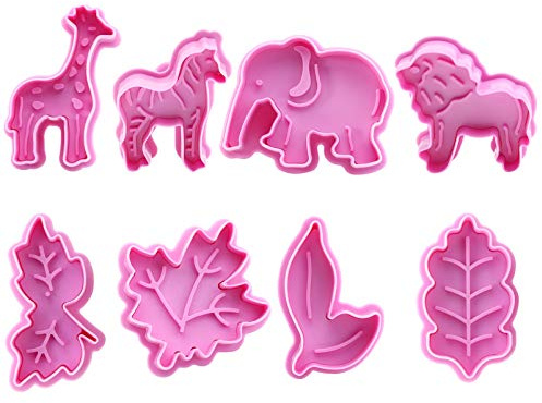 PRETYZOOM 8pcs Jungle Animal Cake Fondant Mold Tropical Cookie Cutter Hawaiian Leaves Sugar Cutters for Jungle Animals Birthday Cake Cupcake Decorations Tools