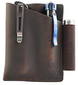 VIPERADE PJ12 EDC Lederscheide Multitoolscheide Werkzeugholster Messergürtelscheide Taschenlampenscheide für Leatherman Multitools Messerscheide handgefertigte Organizerscheide mit 3 Taschen – Braun