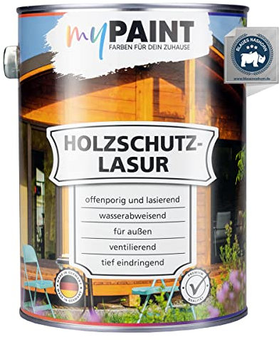 MyPaint Holzschutzlasur Außen 2,5 Liter – Kiefer - Wetterfeste Holz Lasur für außen. Mit UV-Schutz. Ideal für Gartenmöbel & Zäune. Professioneller Außenschutz gegen Feuchtigkeit & Sonne