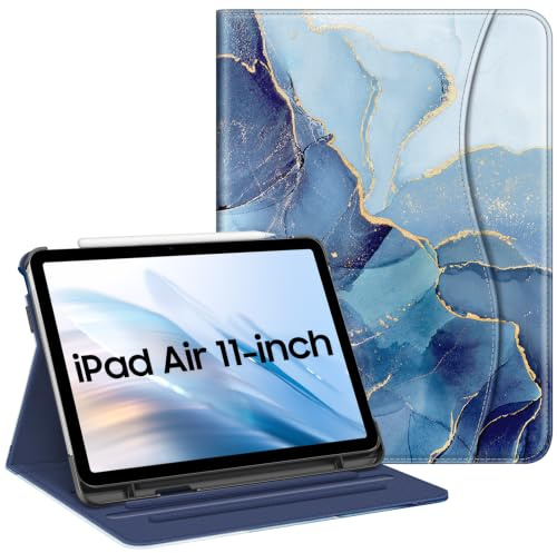 Fintie Case for iPad Air 5th Generation (2022) / iPad Air 4th Generation (2020) 10.9 Inch, Multi-Angle Viewing Protective Cover with Pencil Holder & Pocket, Auto Sleep/Wake, Ocean Marble