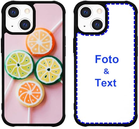 MXCUSTOM Personalisierte Handyhülle für Apple iPhone 13 Mini, Benutzerdefiniert Hülle mit Eigenem Foto Bild Text Individuelle Schutzhülle [Schwarz Weicher Stoßfänger+Harter Rückseite] (PHT-BK-P1)