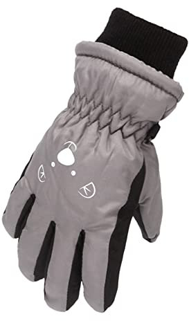 Skihandschuhe Kinder Winddichte Winterhandschuhe Winter Warme Fleece Schnee Handschuhe Wasserdicht Schnee-Fausthandschuhe Atmungsaktiv Thermo Snowboardhandschuhe für Jungen Mädchen (Grey, One Size)