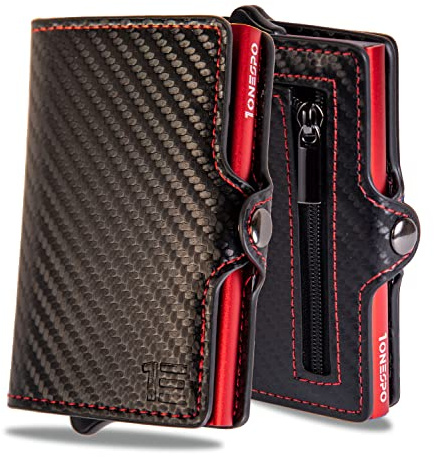 1ONESPO Porta Carte di Credito Uomo - Portacarte Slim con Portamonete e Contanti - Porta tessere e documenti tascabile protezione RFID, Rosso…
