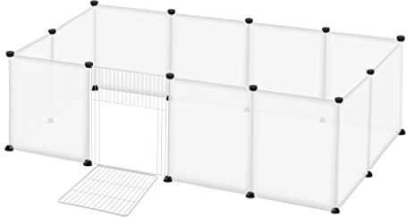 NAIZY Freigehege 12Pcs Laufstall 145x75x48cm Laufgitter Welpenlaufstall Weiß Kleintiergehege 35x45cm per Stück Freilaufgehege DIY Erweiterbar Kaninchen Meerschweinchen Gehege, mit Tür