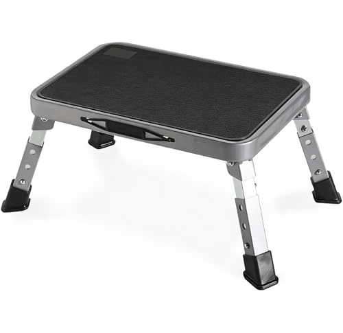 Double Elite 3 Levels Adjustable Folding Step Stools for Adults, Sturdy Metal RV Step, Safer Foldable Small Kitchen Stepping Stool for Kids Seniors Bed, Multi-Use Office Foot Stool Under Desk