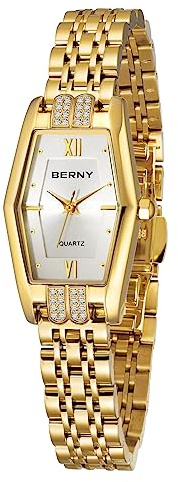 BERNY Gold Uhren für Frauen Hexagon Damen Quarz Armbanduhren Edelstahl Band Kleine Analoguhr Luxus Armband