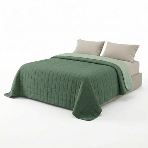 INTRECCI Copriletto Singolo Estivo, Trapunta Singola Estiva, 170x260 cm, Coperta Estiva, anche Primaverile, Double Face, Moderna, Leggera, Elegante. Colore: Verde/Salvia