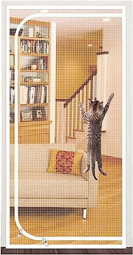 Gittertür Mit Reißverschluss 90 X 220 Cm, Verstärkte Gittertür, Haustiersafe, Katzengitter, Türstopper, Katzen, Hunde, Blätter, Wohnzimmer, Schlafzimmer, Küche ( Color : White , Size : 90x220cm )