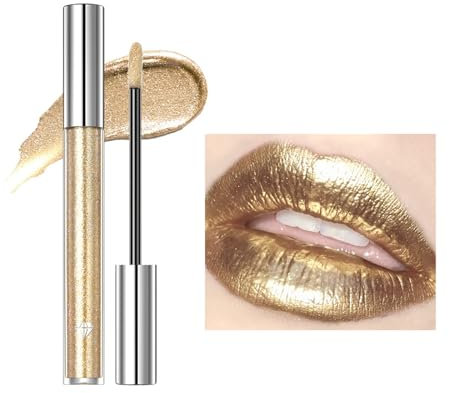 Dyceittdia Flüssiger Lippenstift, 2.4g Antihaft-Lipgloss, Schimmernde Lippenstifte, Langanhaltende Farbe, Eyeshadow Mehrzweckfarbe, Gold, Lipstick Lipsticks