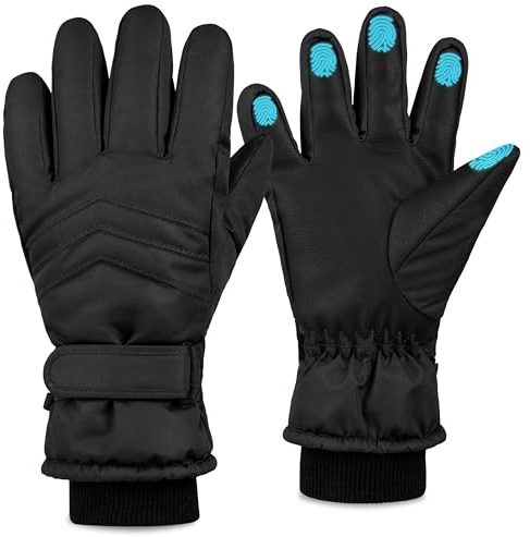 CityComfort Guanti da Sci per Bambini - Guanti Invernali Termici Impermeabili con Touch Screen 6-15 Anni Guanti per Sci Neve Snowboard Freddo (Nero, 8-10 Anni)