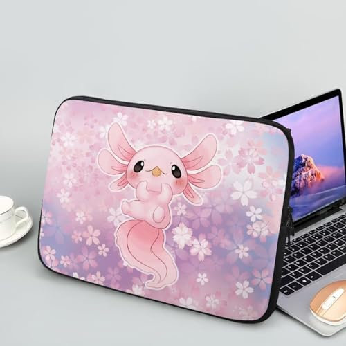 Showudesigns Sakura Axolotl Housse durable pour ordinateur portable 15 Motif fleurs de cerisier Idéal pour les voyages et le travail Violet