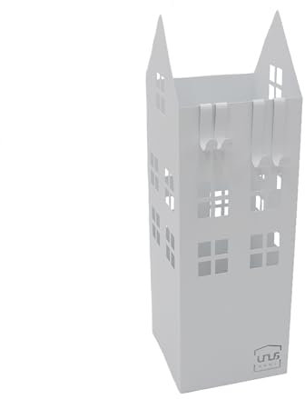 UNUS Regenschirmständer Häuser Wasserauffangschale 4 Haken 16x16x49cm weiß