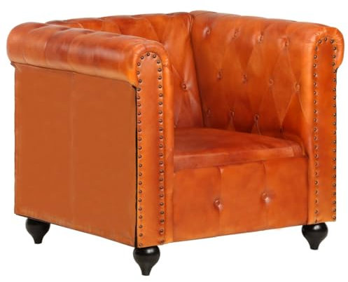 YUHI-HQYD Chesterfield-Sessel,Lesesessel,Gepolsterter Stuhl,Dekorative Stühle,Accent Stuhl,Faulenzer-Stuhl,Lounge-Stühle,Einzelner Stuhl,für Esszimmer,Küche,Büro,Arbeitszimmer, Hellbraun Echtleder