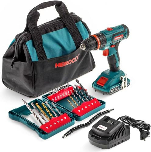 20 V Akku -Schlagbohrschrauber Set, HEROCKX Akkuschrauber mit 2 2000 mAh Akkus, 42 Nm Akku-Bohrschrauber mit LED-Licht, geeignet für Heimwerker, Haus, Garten