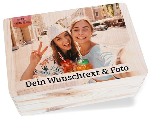 Holzkiste - Foto - Freundinnen Foto-Box Geschenk mit Namen und Bild | Erinnerungsbox Freundschaft BFF | Fotobox Erinnerungen Mädels Geschenk - 30 x 20 x 14 - Holz - personalisierte box