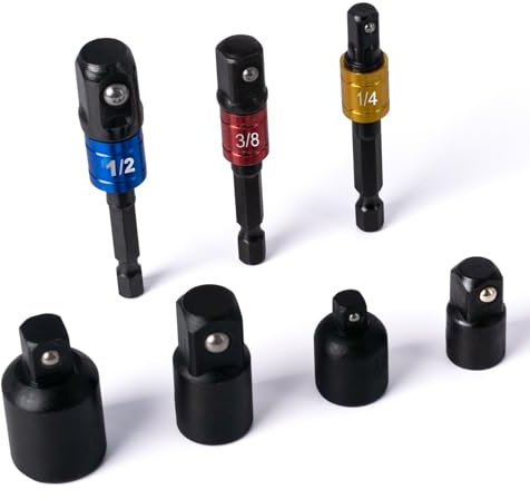 Tycoonest 7Pcs Impact Socket Adapter and Reducer Set, Extension Drill Bit with Holder, 1/4 3/8 1/2 Drive Converter Set for Impact Driver Conversions