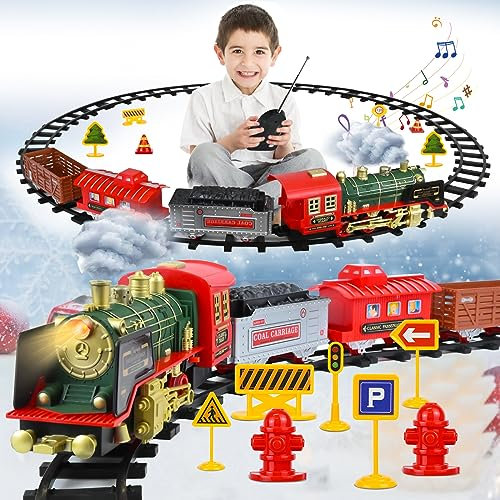 Ulikey Elektrischer Zug für Kinder, Fernbedienung Dampfzug Spielzeug mit Licht und Sound, Weihnachtszug um den Baum, Christmas Dampflokomotive Geschenk für Kinder ab 3 Jahren