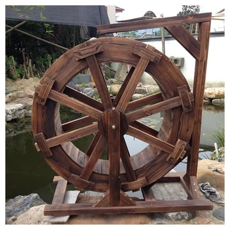 JTWWDM Fuente Rueda Agua Madera para Jardín, Fuente Cascada Feng Shui para Interiores Y Exteriores, Fuente Ruedas Vintage Decorativa para Patio con Bomba de Agua Y Soporte,30cm