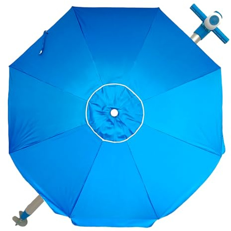 Pincho Sombrilla Playa Grande 220 cm, Antiviento hasta 35km/h, Protección UV 50, Materiales de Calidad, Tubo de Aluminio, 8 Varillas de Fibra, Palo reclinable