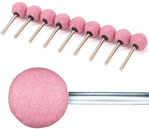 10 punte per smerigliatura a sfera, 6 mm x 30 mm, con testa rotante, in corindone cromato, per levigatura fai da te in ceramica, pietra, metallo, fai da te (rosa)
