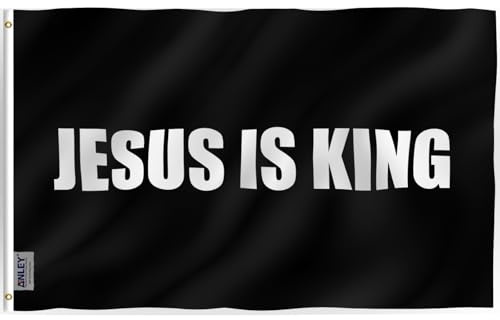 Anley Fly Breeze 3 x 5 Fuß „Jesus ist König“-Flagge – lebendige Farben und lichtecht – Canvas-Kopf und Doppelnähte – weiße christliche Flaggen aus Polyester mit Messingösen 3 x 5 Fuß (schwarz)