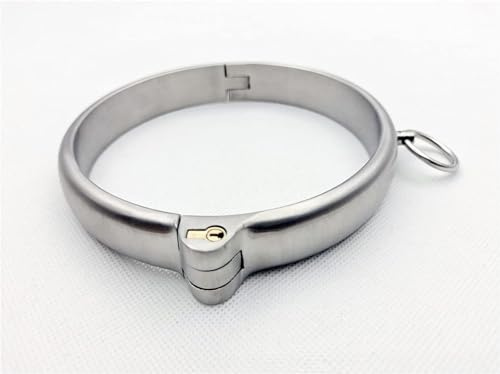 Soarvlorfy 304 Edelstahl Neck Kragen Zurückhaltung Metall Sex Halsbänder Sklaven O-Ring Abschließbar BDSM Bondage Halsband Halsreif Fetisch Halsfessel Sexspielzeug für Paare,Silber,Ø 13.7cm
