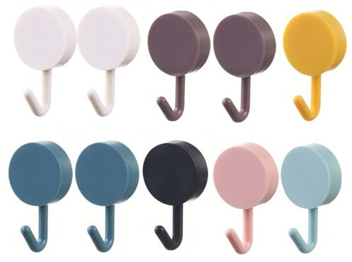 Wonvify Gancio Adesivo da Parete, 10 Pezzi Piccoli Ganci da Parete Colorati Senza Foratura o Chiodi, per Appendere Bagno, Cucina, Soffitto, Appendere, Parete, Porta, Accappatoi, Porta Asciugamani