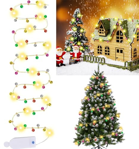 2M Wichtel Zubehör Weihnachten, Wichtel Lichterkette Miniatur Led, Miniatur Lichterkette Zubehör Puppenhaus für Weihnachtsdeko Puppenhaus Möbel, Geschenk (solid Color)